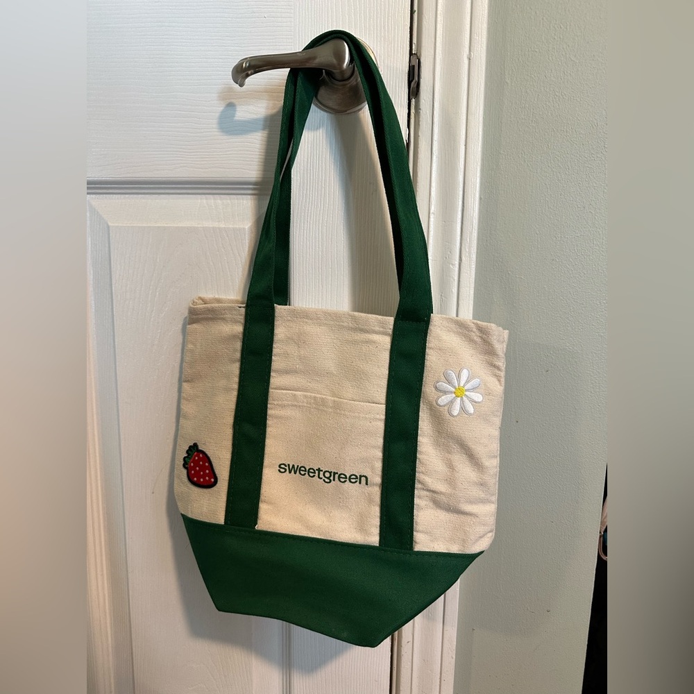 Sweetgreen Beige & Green Mini Canvas Tote Bag